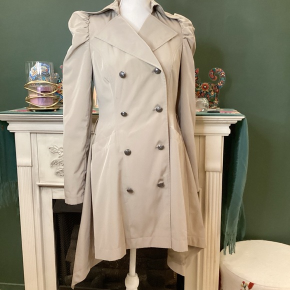 Jennifer Lopez Jackets & Blazers - Jennifer Lopez Women Beige Double Breasted‎ Puff Sleeve Trench Coat XS